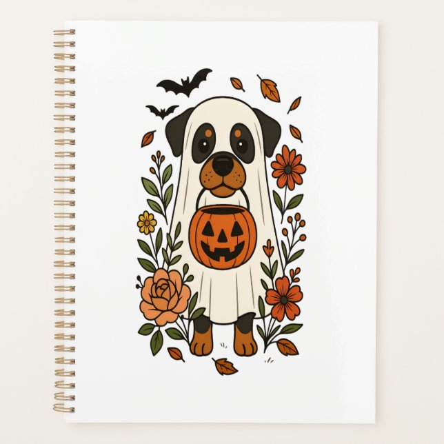 Halloween-Rottweiler mit Blumen Planer (Vorderseite)