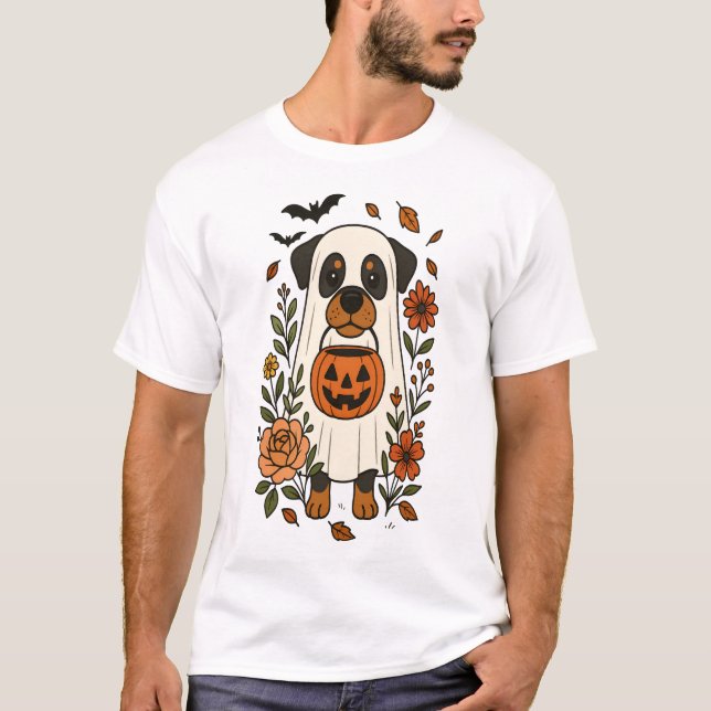 Halloween-Rottweiler mit Blumen T-Shirt (Vorderseite)