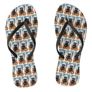 Halloween Rottweiler mit Pumpkins Beängstigend Flip Flops