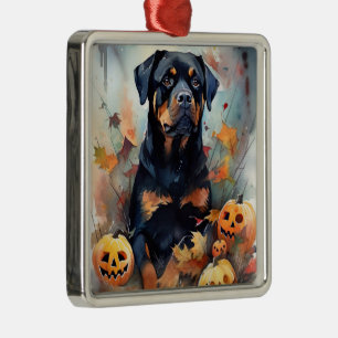 Halloween Rottweiler mit Pumpkins Beängstigend Ornament Aus Metall