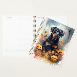 Halloween Rottweiler mit Pumpkins Beängstigend Planer