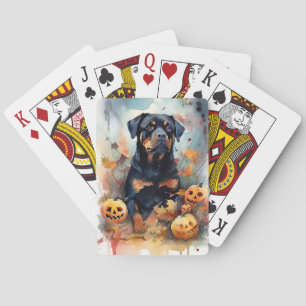 Halloween Rottweiler mit Pumpkins Beängstigend Spielkarten