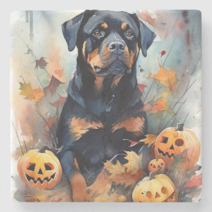 Halloween Rottweiler mit Pumpkins Beängstigend Steinuntersetzer