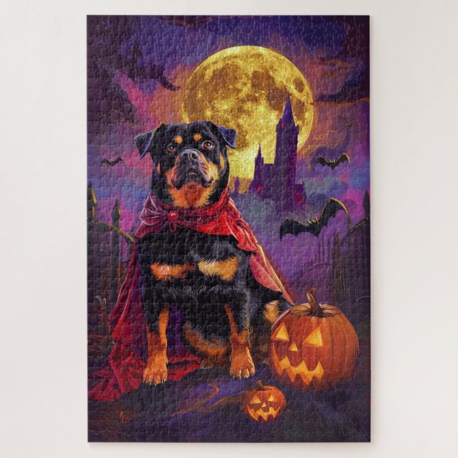 Halloween Rottweiler Vampir Kürbisse Gruselig Puzzle (Vertikal)