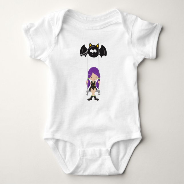 Halloween, Rotzunge auf dem Schaukel, Fledermäuse, Baby Strampler (Vorderseite)