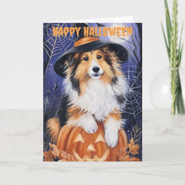 Halloween Rough Collie Dog Feiertagskarte (Vorderseite)