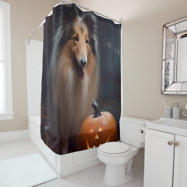 Halloween Rough Collie mit Pumpkins Beängstigend Duschvorhang (Beispiel)