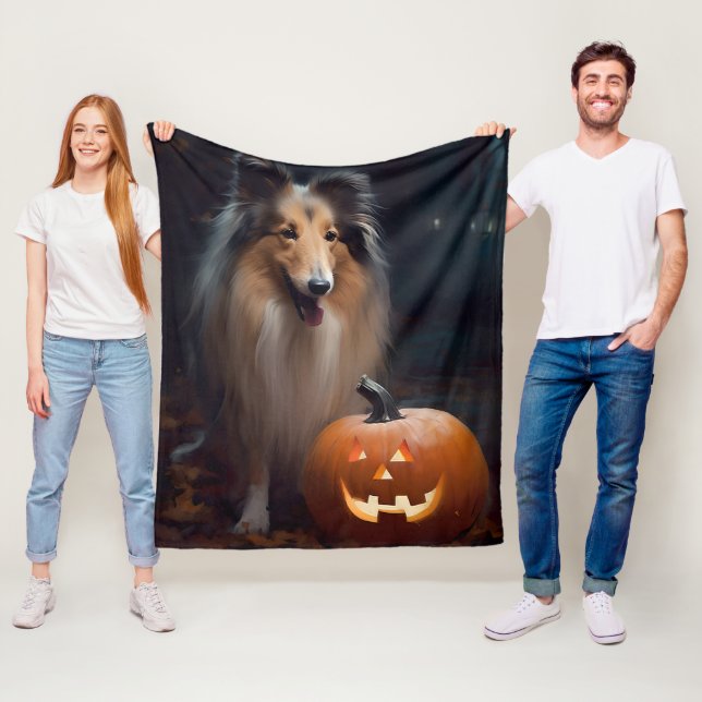 Halloween Rough Collie mit Pumpkins Beängstigend Fleecedecke (Beispiel)
