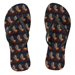 Halloween Rough Collie mit Pumpkins Beängstigend Flip Flops