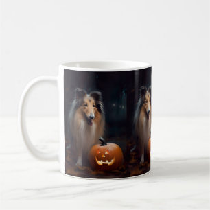 Halloween Rough Collie mit Pumpkins Beängstigend Kaffeetasse