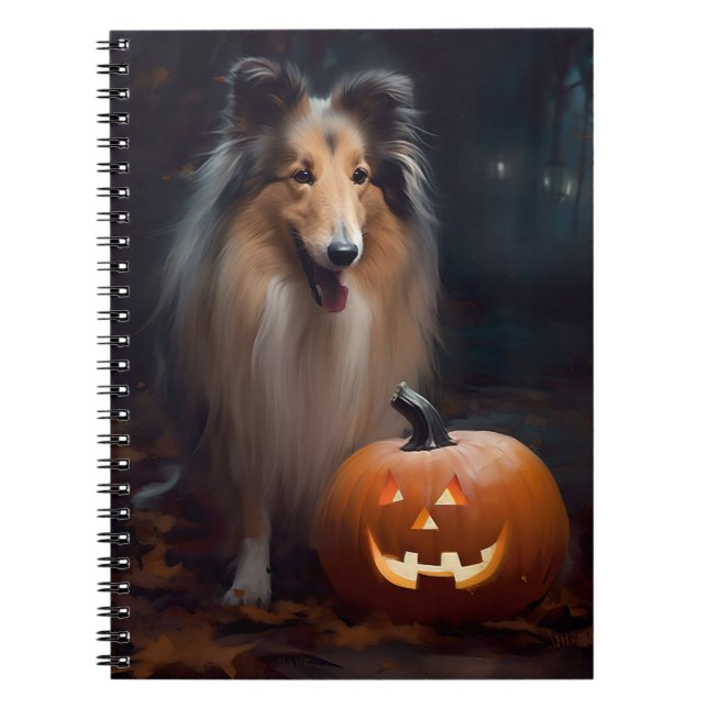 Halloween Rough Collie mit Pumpkins Beängstigend Notizblock (Vorderseite)