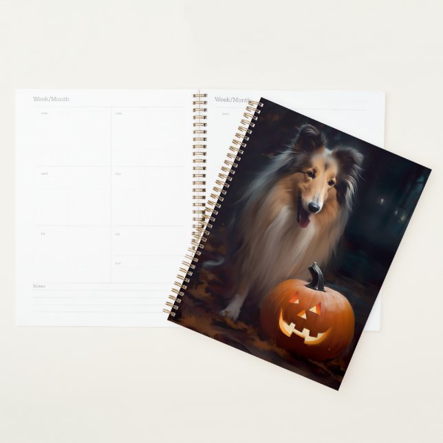 Halloween Rough Collie mit Pumpkins Beängstigend Planer (Anzeige)