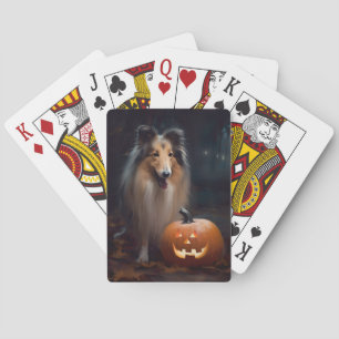 Halloween Rough Collie mit Pumpkins Beängstigend Spielkarten