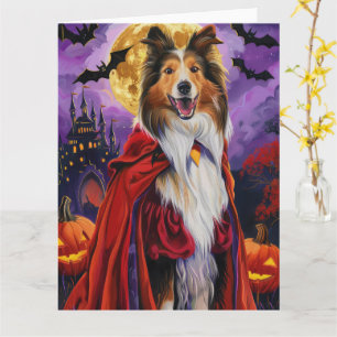 Halloween Rough Collie Vampire Pumpkins Beängstige Karte