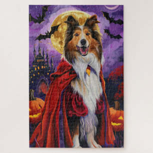Halloween Rough Collie Vampire Pumpkins Beängstige Puzzle