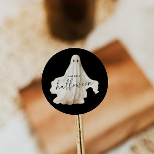 Halloween Round Sticker Ghost Spooky Schwarz-weiß