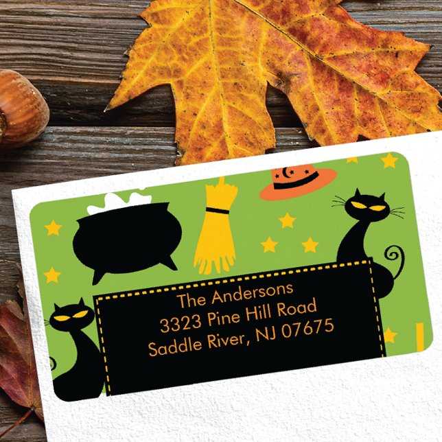 Halloween Rückgabeadresse Label Spaß Black Cat Adressaufkleber (Von Creator hochgeladen)