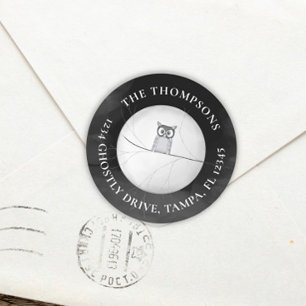 Halloween Rücksendeadresse Spooky Beängstigend Owl Runder Aufkleber