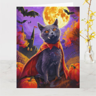 Halloween Russian Blue Cat Vampire Pumpkins Beängs Karte