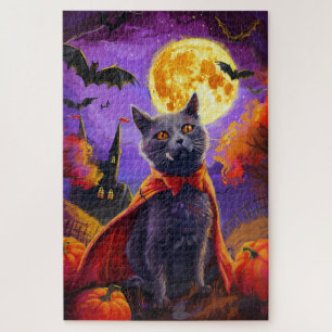 Halloween Russian Blue Cat Vampire Pumpkins Beängs Puzzle