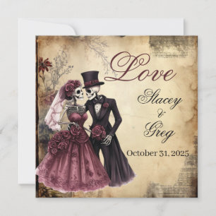 Halloween Rustic Gothic Skeleton Wedding Einladung