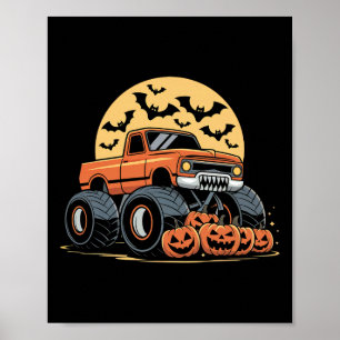 Halloween S for Kids Boys Monster Truck Pumpkins Poster