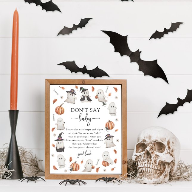 Halloween Sage kein Baby-Poster Poster (Halloween Don't Say Baby Sign A Little Boo Is Almost Due Ghost Pumpkin Baby Shower)