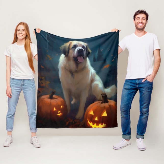 Halloween Saint Bernard mit Pumpkins Beängstigend Fleecedecke (Beispiel)