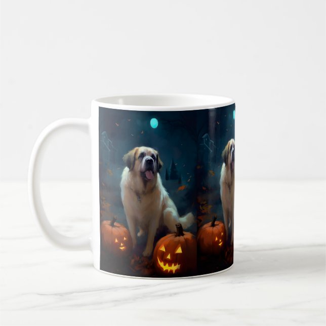 Halloween Saint Bernard mit Pumpkins Beängstigend Kaffeetasse (Links)