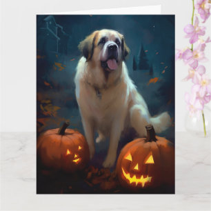 Halloween Saint Bernard mit Pumpkins Beängstigend Karte