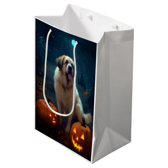 Halloween Saint Bernard mit Pumpkins Beängstigend Mittlere Geschenktüte (Vorderseite Schrägansicht)