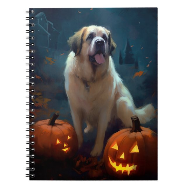 Halloween Saint Bernard mit Pumpkins Beängstigend Notizblock (Vorderseite)