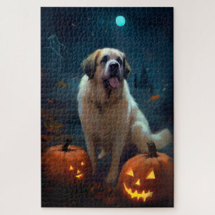 Halloween Saint Bernard mit Pumpkins Beängstigend Puzzle