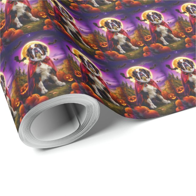 Halloween Saint Bernard Vampire Pumpkins Beängstig Geschenkpapier (Rolleneckpunkt)