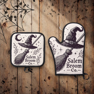 Halloween Salem Hexe Broomstick Ofenhandschuh & Topflappen-Set