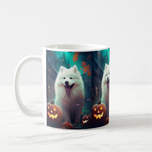 Halloween Samojede mit Kürbissen Gruselig Kaffeetasse