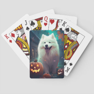 Halloween Samojede mit Kürbissen Gruselig Spielkarten