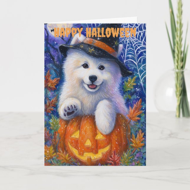 Halloween Samoyed Hund Feiertagskarte (Vorderseite)