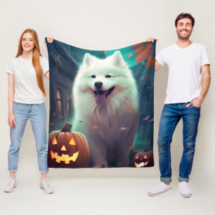 Halloween Samoyed with Pumpkins Beängstigend Fleecedecke