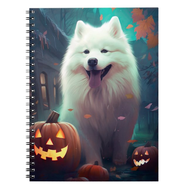 Halloween Samoyed with Pumpkins Beängstigend Notizblock (Vorderseite)