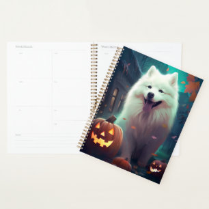 Halloween Samoyed with Pumpkins Beängstigend Planer