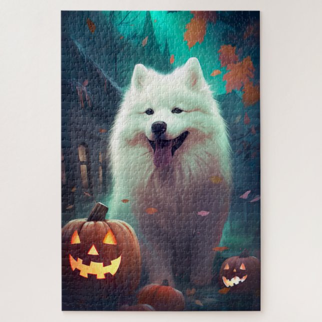 Halloween Samoyed with Pumpkins Beängstigend Puzzle (Vertikal)