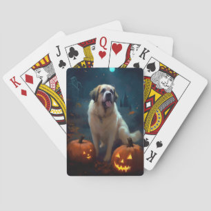 Halloween-Sankt-Bernhardshund mit Kürbissen Grusel Spielkarten