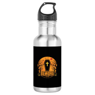 Halloween Sarg Vorsicht Kürbis Horror Design_1 Edelstahlflasche