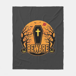 Halloween Sarg Vorsicht Kürbis Horror Design_1 Fleecedecke