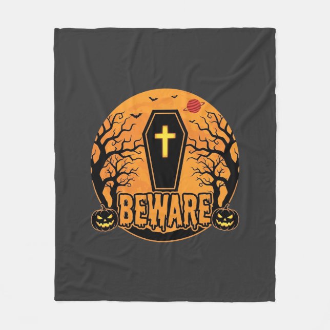 Halloween Sarg Vorsicht Kürbis Horror Design_1 Fleecedecke (Vorderseite)