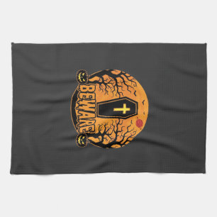 Halloween Sarg Vorsicht Kürbis Horror Design_1 Geschirrtuch