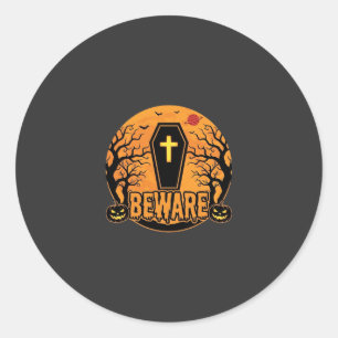 Halloween Sarg Vorsicht Kürbis Horror Design_1 Runder Aufkleber