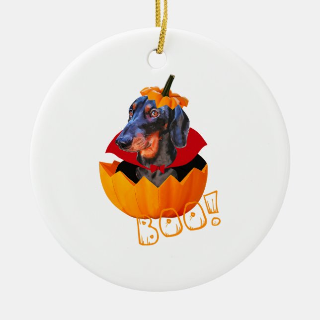 Halloween Sausage Dog Boo Pumpkin Dackel Keramik Ornament (Vorne)