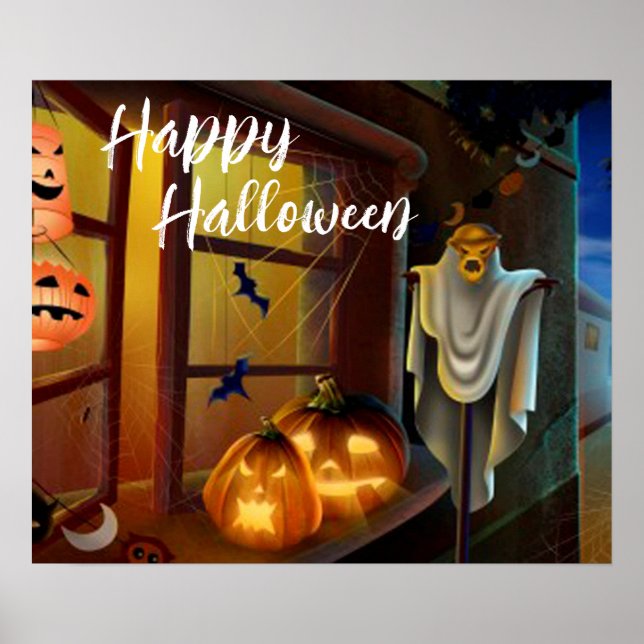 Halloween Scarecrow, Fledermäuse und Pumpkins Poster (Vorne)